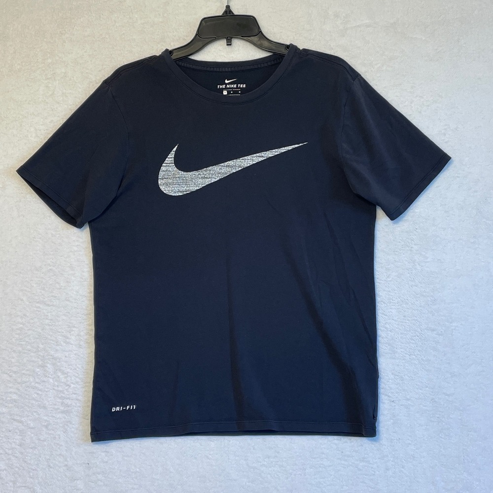 Nike Dri-FIT Athletic Cut T-Shirt Mens Size Medium Black Gray Swoosh Tee